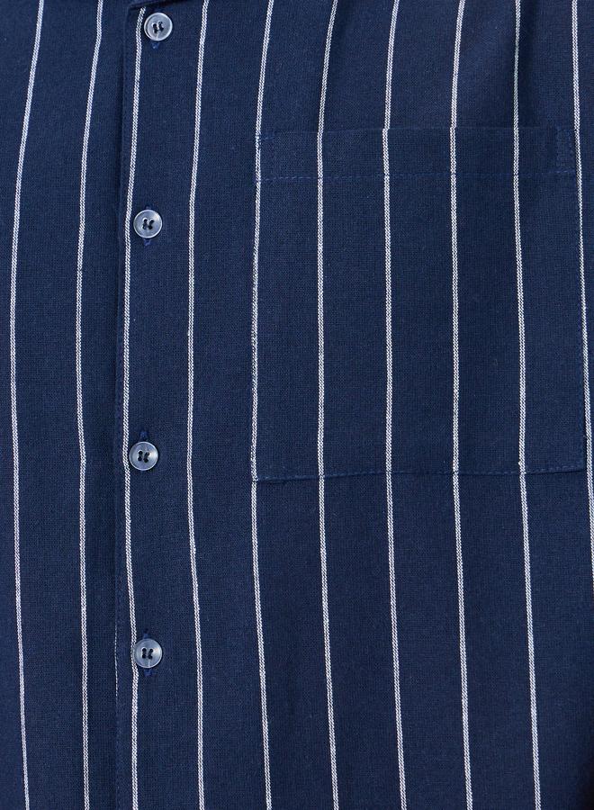 ستايلي طقم بيجاما من بنطال وقميص مخطط بأزرار غلق - Image 3